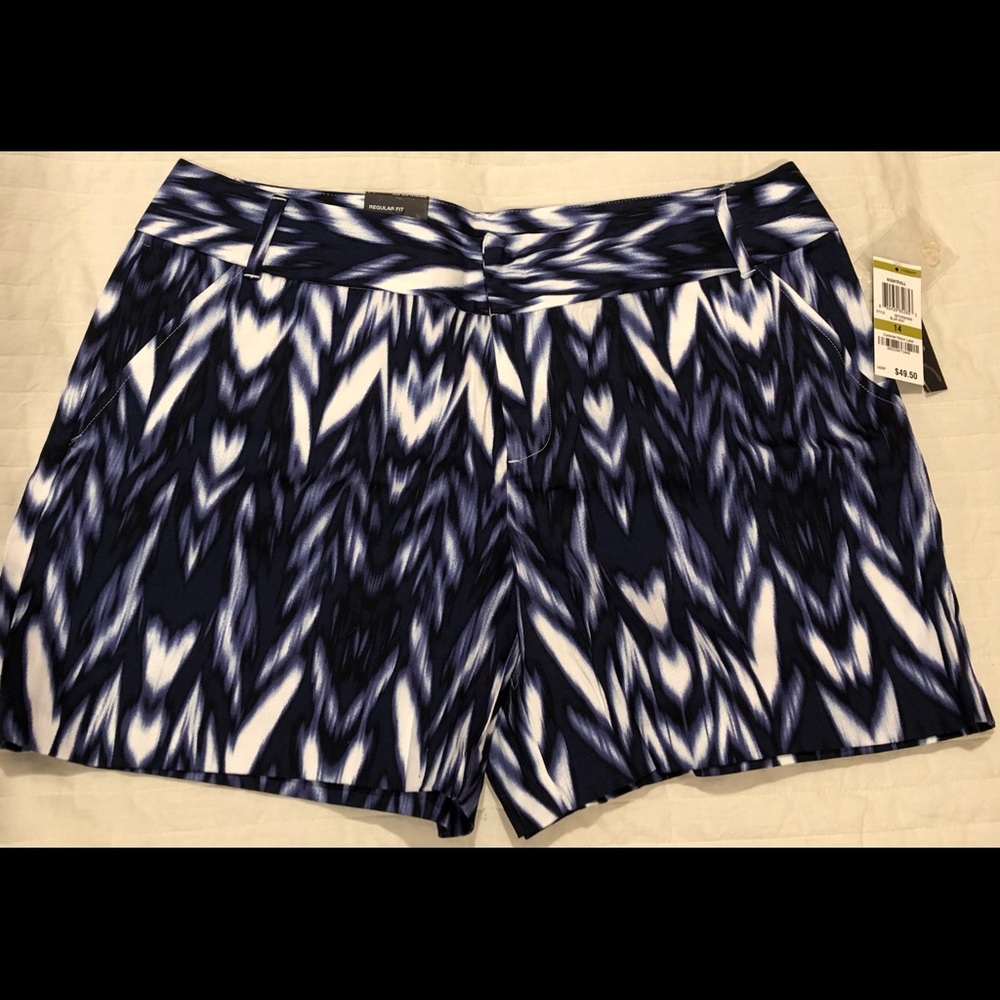 INC International Concepts, NWT, women’s shorts, pur/blk/wht pattern, 14.